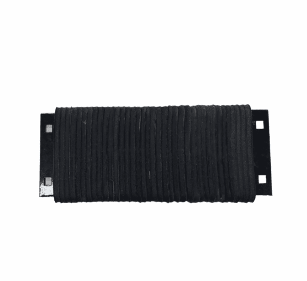 A rectangular black Dock Bumper 24” x 10” x 4 1/2”, featuring parallel grooves and two small rectangular components on either end.