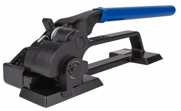 A durable Steel Strapping Tensioner featuring a blue handle.