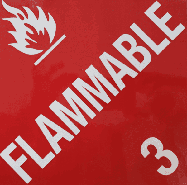 Flammable Class 3 warning sign featuring a fire icon and the number 3.