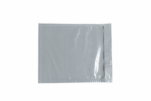 A silver metallic bubble mailer envelope.