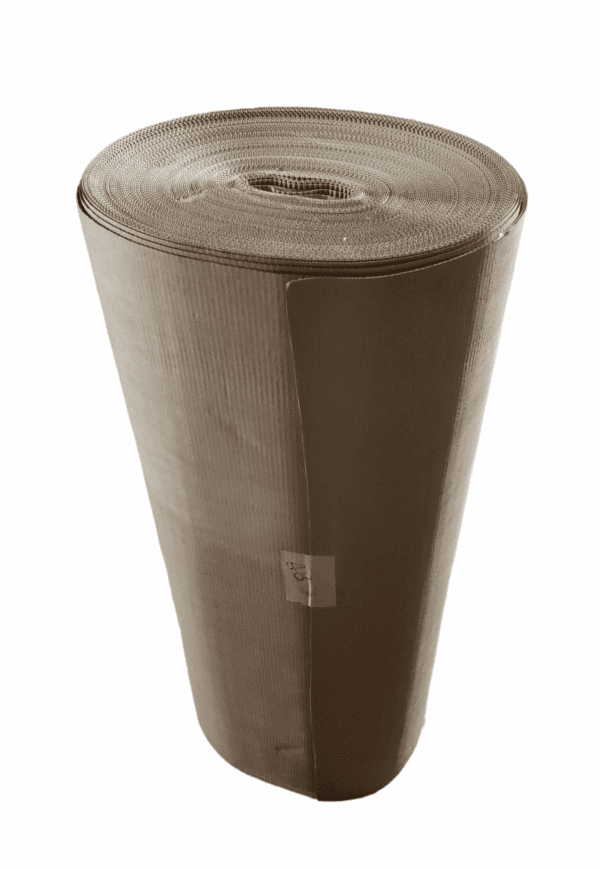 A large roll of brown corrugated cardboard.