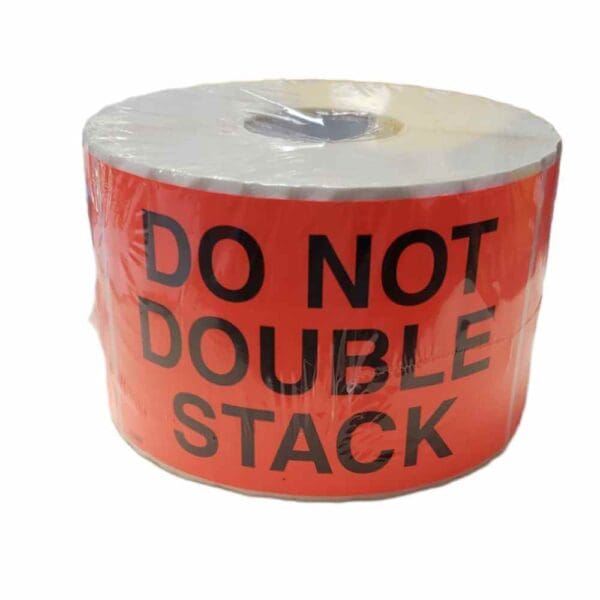 A bright orange roll of tape with 'DO NOT DOUBLE STACK' warning.