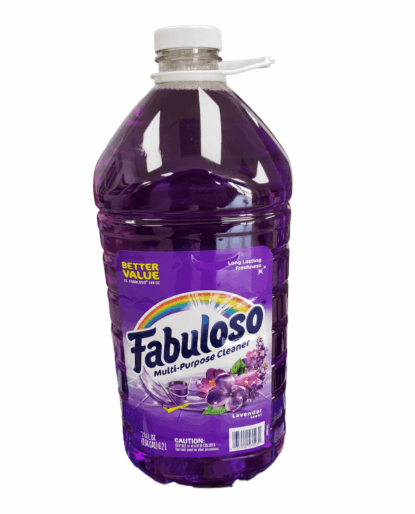A bottle of purple Fabuloso multi-purpose cleaner with grape scent.