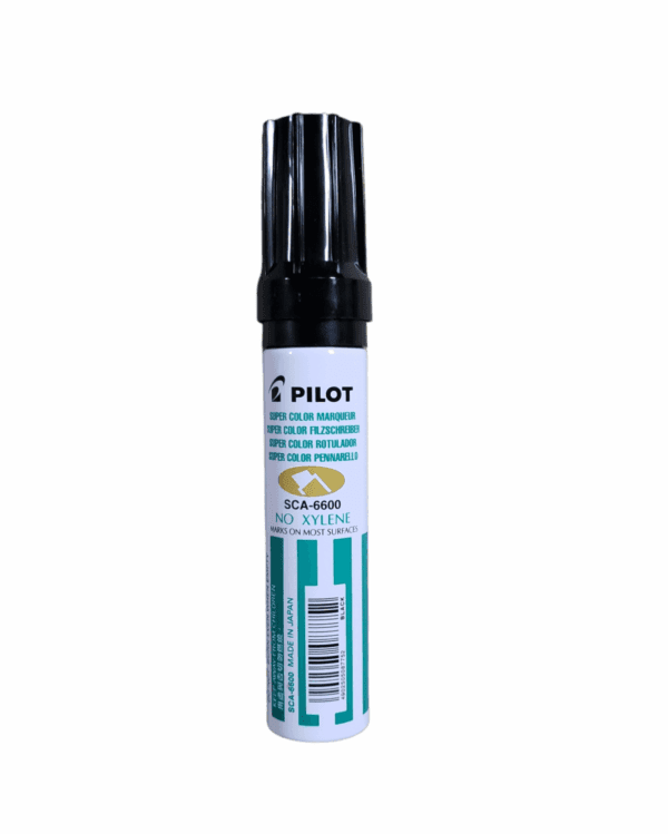 A Pilot whiteboard marker with black cap and blue label.