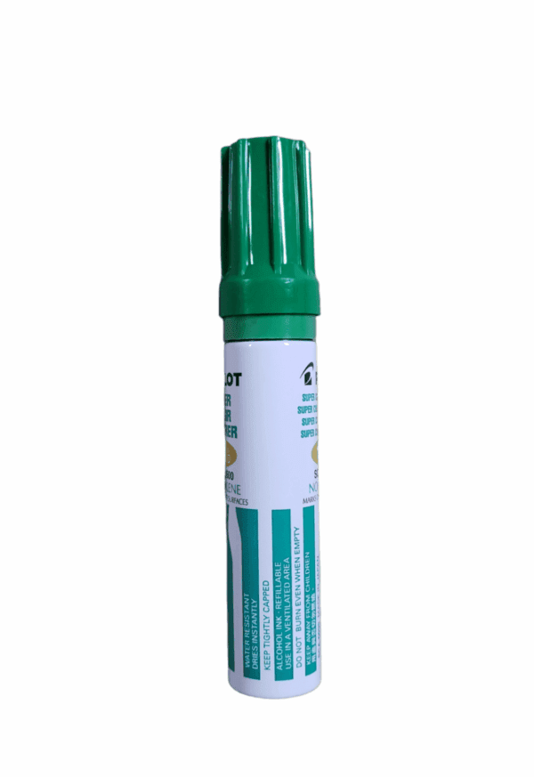 Green-tipped marker pen with white and teal body.