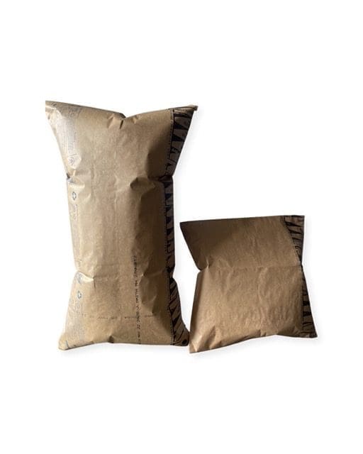 Two brown paper bags, one large and one small, standing upright.