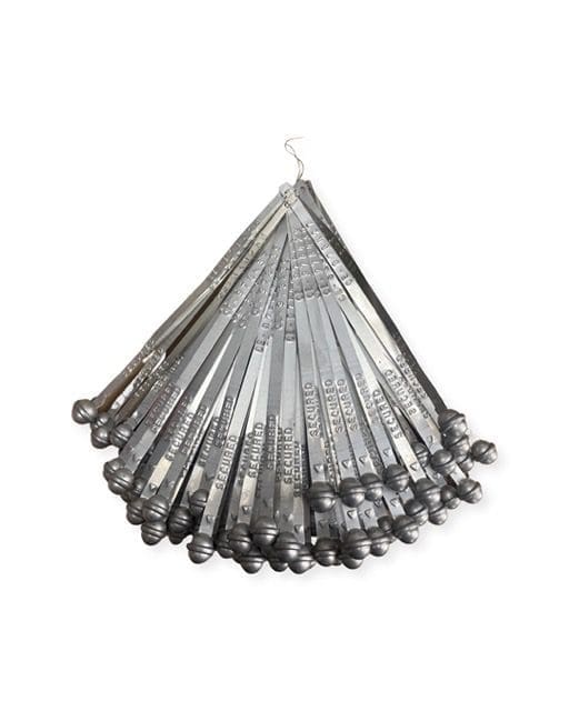 A fan of metal dental files arranged in a semi-circle.