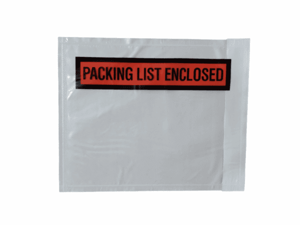 A clear plastic pouch with a red 'PACKING LIST ENCLOSED' label.