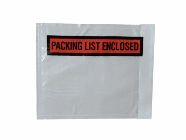Clear plastic envelope with a red "Packing List Enclosed" label.