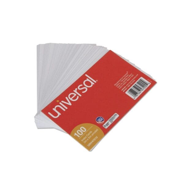 A pack of Universal blank index cards with a red label.