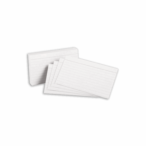 Blank white index cards with lines for writing.