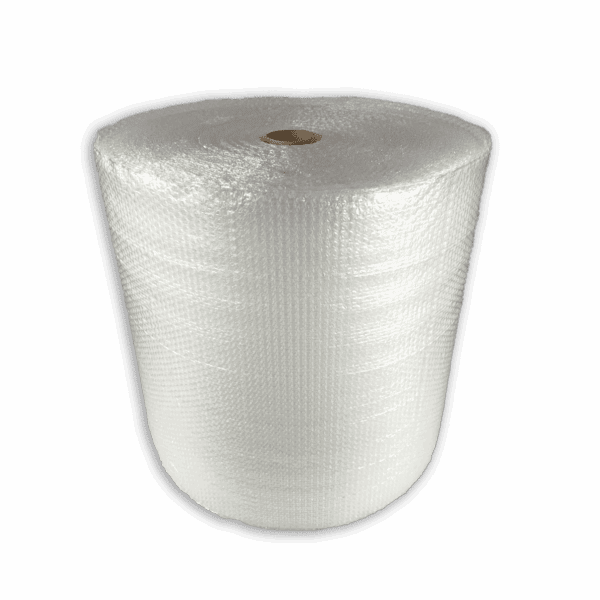 A large roll of white bubble wrap against a black background.