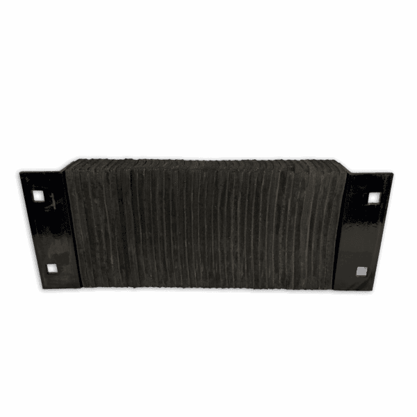 A worn-out, rectangular metal object with two mounting holes on black background.