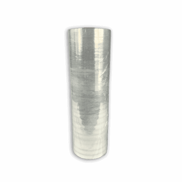 A tall stack of clear plastic cups.