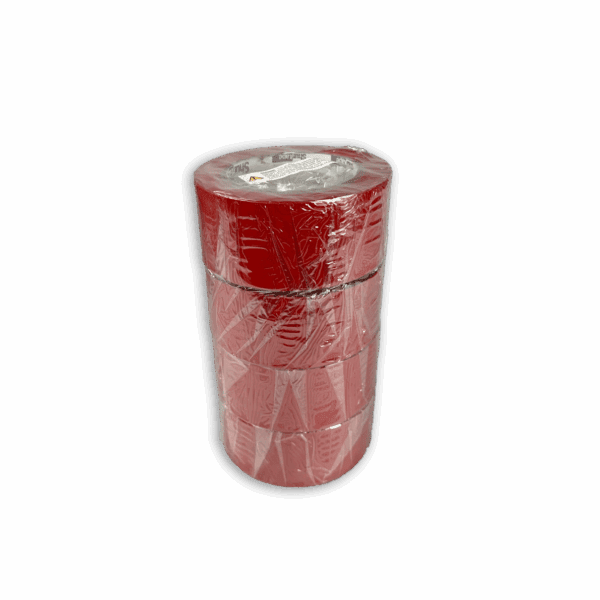 Two rolls of red adhesive tape stacked.