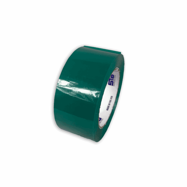 A roll of green adhesive tape on a black background.