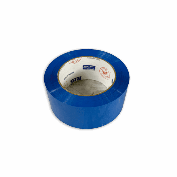 A roll of blue adhesive tape on a white background.