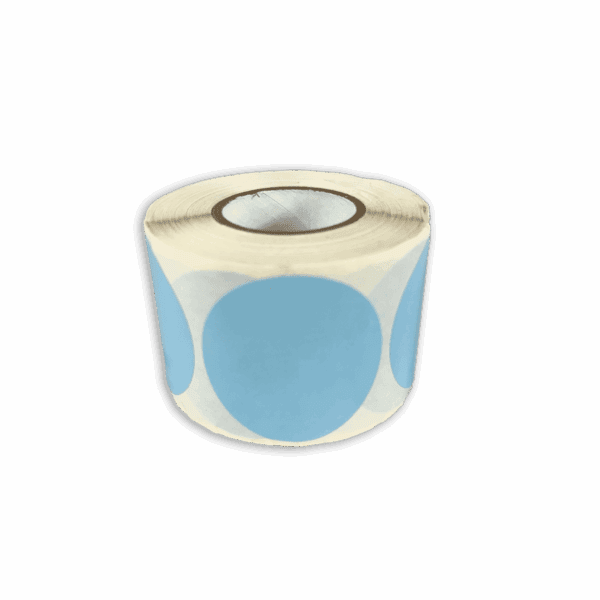 A roll of toilet paper with blue polka dots.