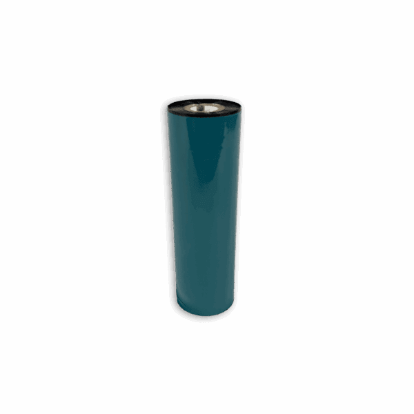 Tall teal insulated tumbler with black lid on black background.