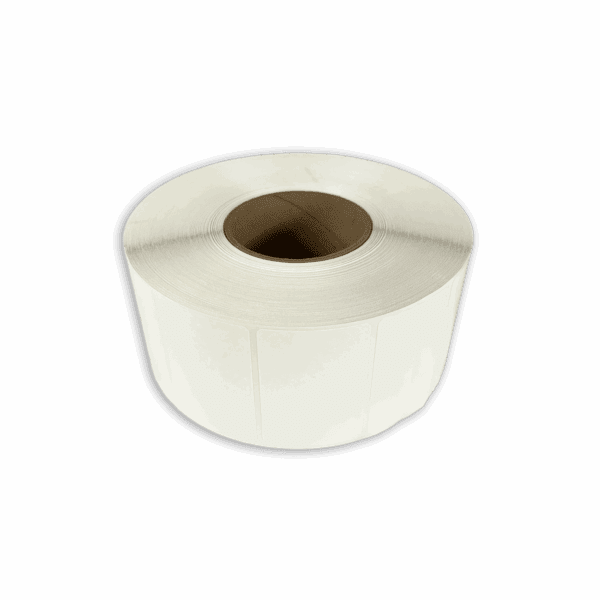 A single roll of white toilet paper on a white background.