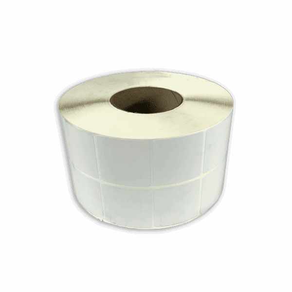 Blank white adhesive label roll with perforations