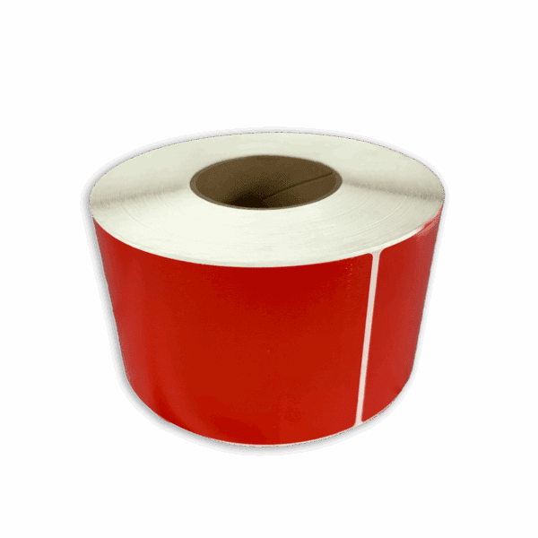 Roll of red and white adhesive labels.