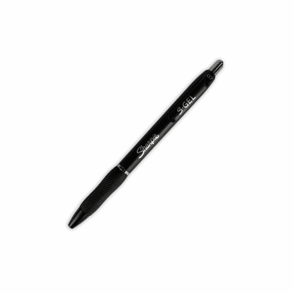 A sleek black pen with a silver clip on a black background.