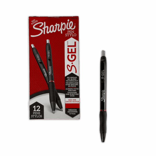 A pack of Sharpie S-Gel black pens with 12 pieces.