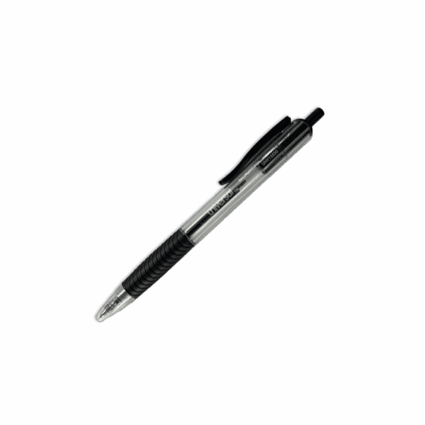 A sleek black and silver pen on a dark background.