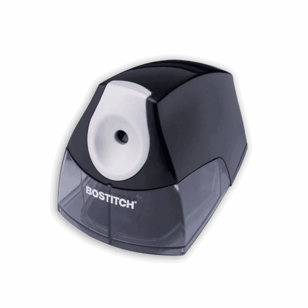 Black electric pencil sharpener with a compact design.