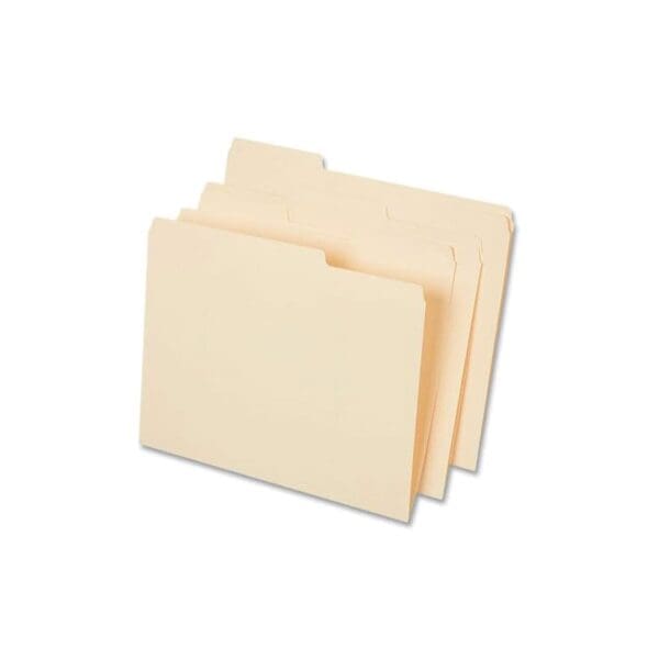 Three beige file folders arranged slightly overlapping each other.