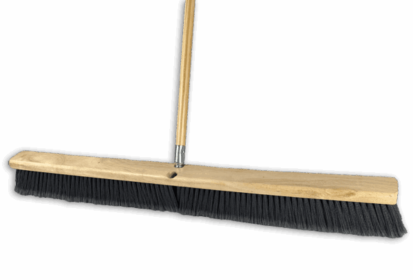 Wooden push broom with black bristles