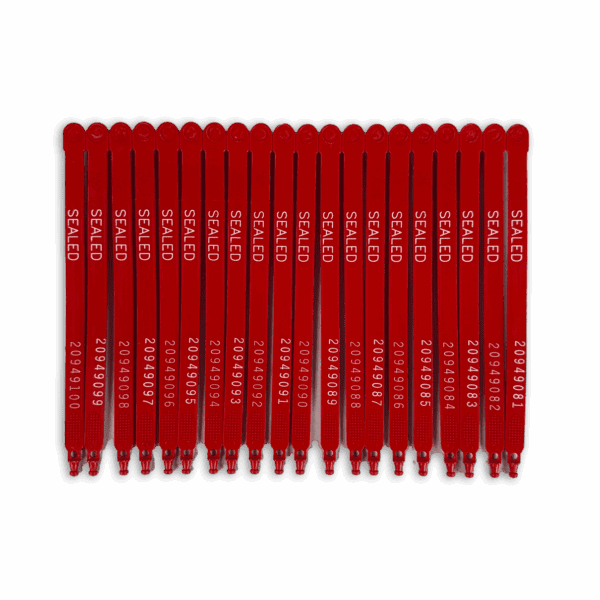 A set of red marker pens arranged in a row.