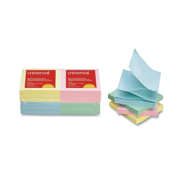 Colorful sticky notes in various pastel shades arranged in stacks.
