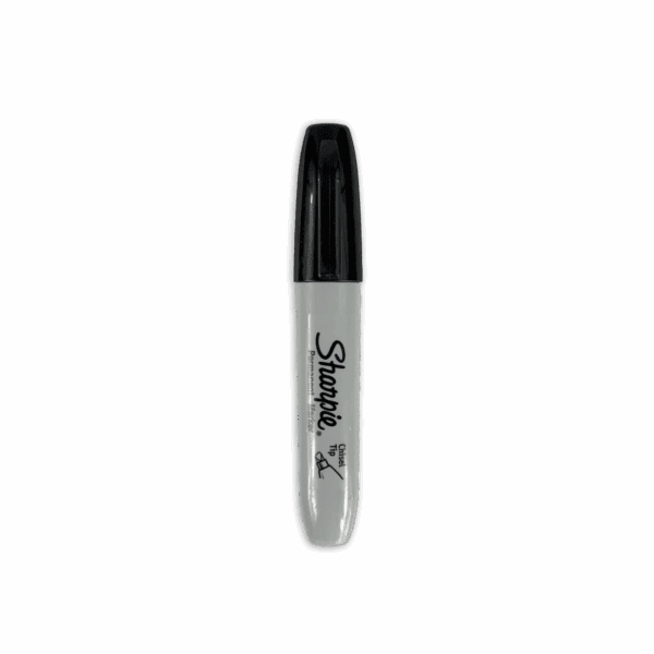 A black and silver Sharpie permanent marker.