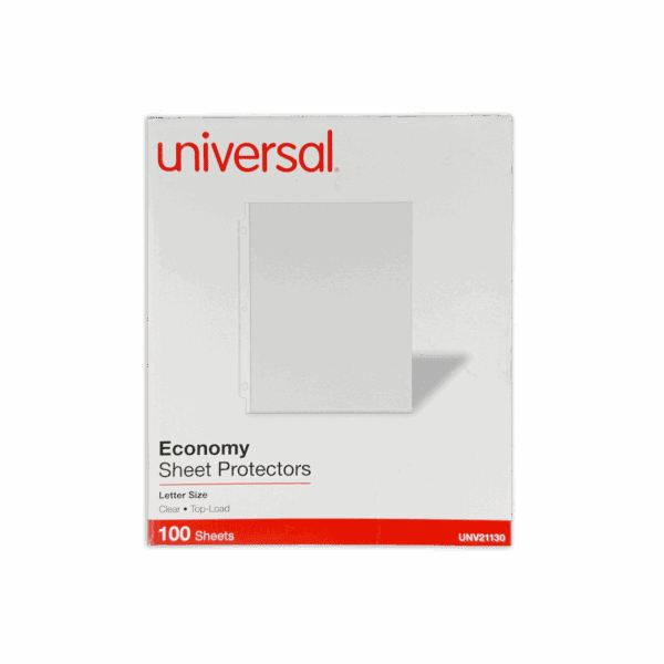 Universal Economy Sheet Protectors package with 100 sheets.