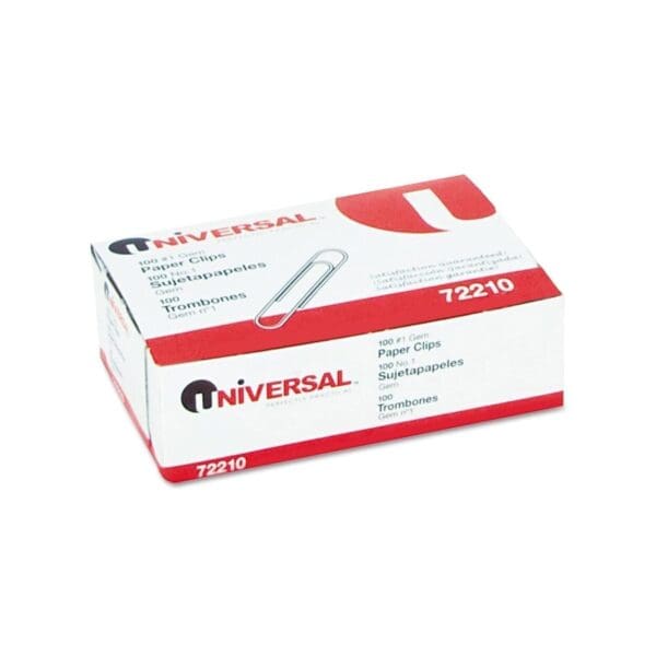 Box of Universal brand printed staples for staplers.