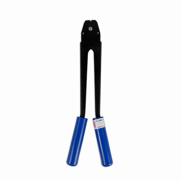 Blue-handled bolt cutters against a black background.