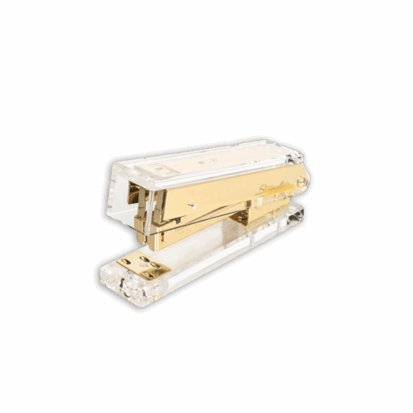 Beige stapler with a classic design on white background.