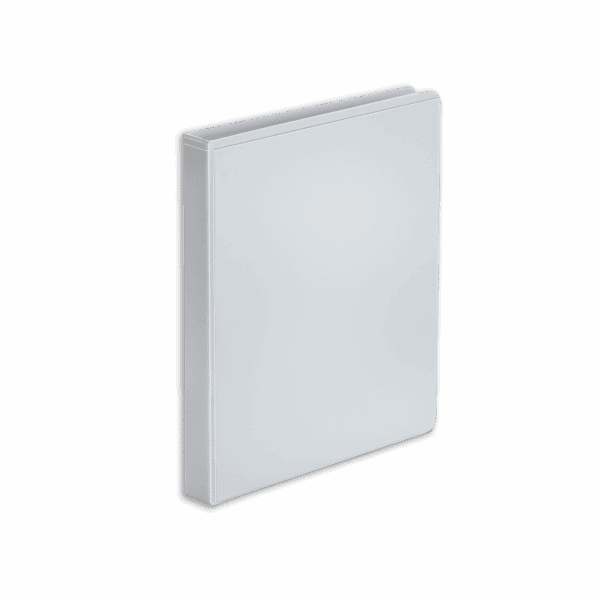 A plain white binder with a spine label holder.