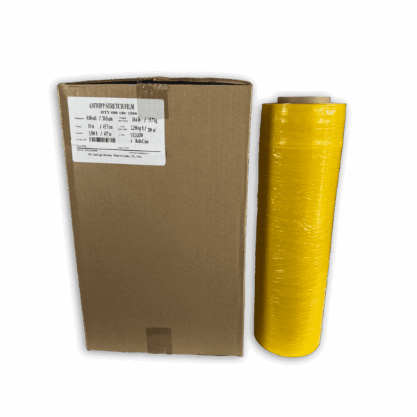 A cardboard box with a roll of yellow tape beside it.